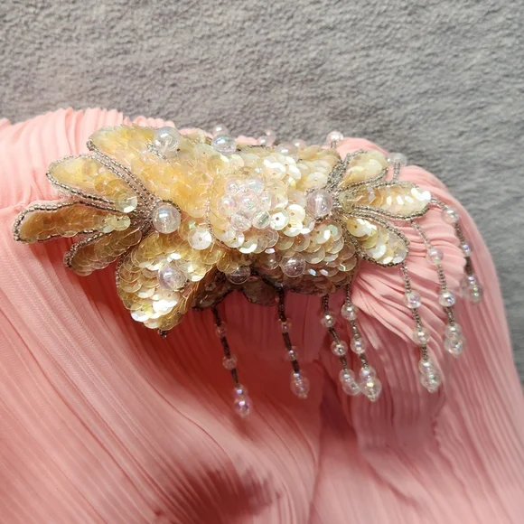 Miss Elliette Ruched Chiffon Beaded Gown Womens 12 Fairy Cottagecore Vintage - Picture 4 of 8